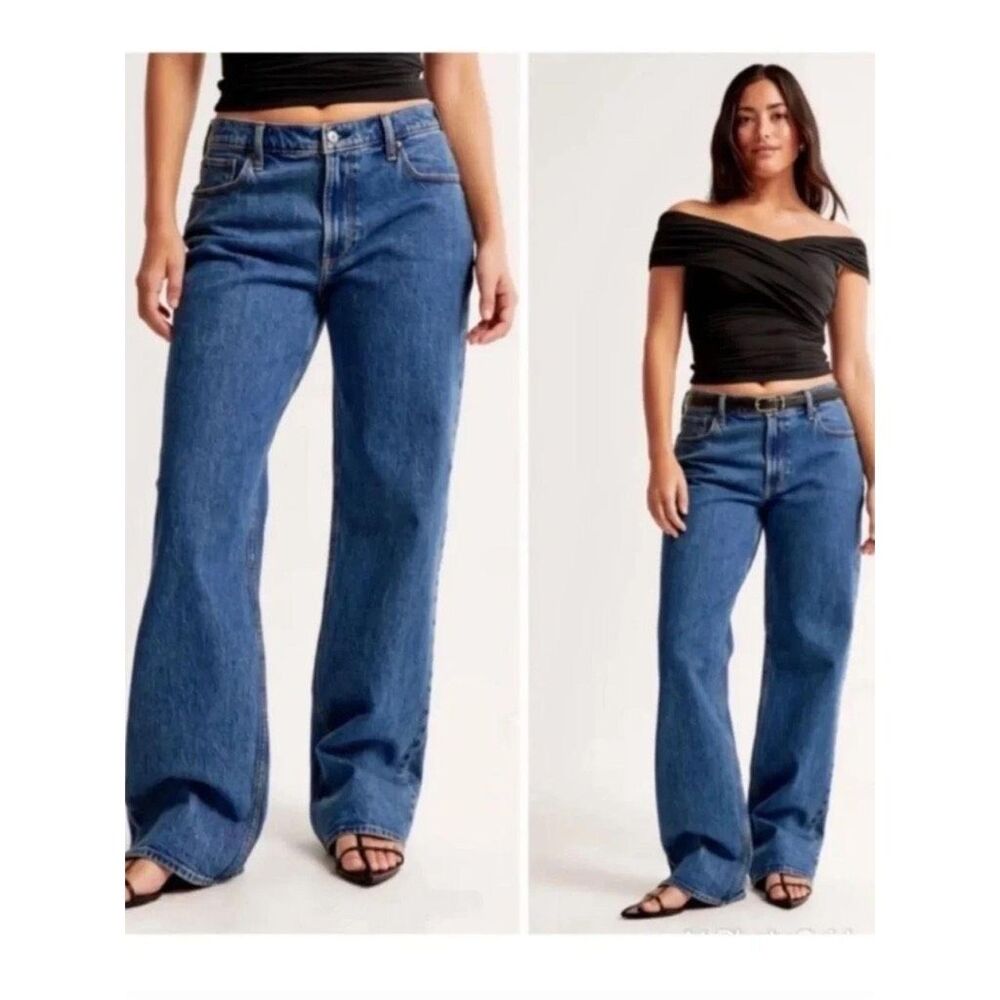 ✨A&F The Baggy Low Rise Blue Sz 34 Regular Jeans✨